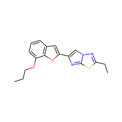 CCCOc1cccc2cc(-c3cn4nc(CC)sc4n3)oc12 ZINC000653684772