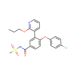 CCCOc1ncccc1-c1cc(C(=O)NS(C)(=O)=O)ccc1Oc1ccc(Cl)cc1 ZINC000143918247