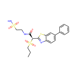 CCCS(=O)(=O)[C@@H](C(=O)NCCS(N)(=O)=O)c1nc2ccc(-c3ccccc3)cc2s1 ZINC000143968435