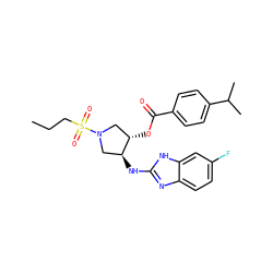 CCCS(=O)(=O)N1C[C@H](Nc2nc3ccc(F)cc3[nH]2)[C@@H](OC(=O)c2ccc(C(C)C)cc2)C1 ZINC000206719383