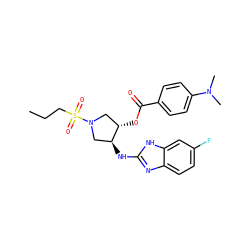 CCCS(=O)(=O)N1C[C@H](Nc2nc3ccc(F)cc3[nH]2)[C@@H](OC(=O)c2ccc(N(C)C)cc2)C1 ZINC000206729909