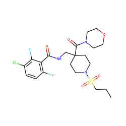 CCCS(=O)(=O)N1CCC(CNC(=O)c2c(F)ccc(Cl)c2F)(C(=O)N2CCOCC2)CC1 ZINC000036143438