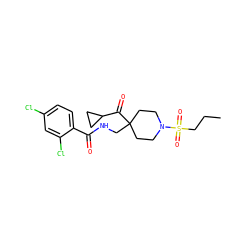CCCS(=O)(=O)N1CCC(CNC(=O)c2ccc(Cl)cc2Cl)(C(=O)C2CC2)CC1 ZINC000036143471