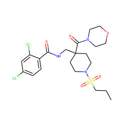 CCCS(=O)(=O)N1CCC(CNC(=O)c2ccc(Cl)cc2Cl)(C(=O)N2CCOCC2)CC1 ZINC000036143434