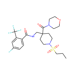 CCCS(=O)(=O)N1CCC(CNC(=O)c2ccc(F)cc2C(F)(F)F)(C(=O)N2CCOCC2)CC1 ZINC000036143430