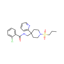 CCCS(=O)(=O)N1CCC(CNC(=O)c2ccccc2Cl)(c2ccccn2)CC1 ZINC000040394407