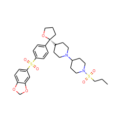 CCCS(=O)(=O)N1CCC(N2CCC([C@@]3(c4ccc(S(=O)(=O)c5ccc6c(c5)OCO6)cc4)CCCO3)CC2)CC1 ZINC000026653843