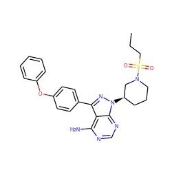 CCCS(=O)(=O)N1CCC[C@@H](n2nc(-c3ccc(Oc4ccccc4)cc3)c3c(N)ncnc32)C1 ZINC000653796652
