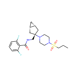 CCCS(=O)(=O)N1CCN([C@]2(CNC(=O)c3c(F)cccc3F)C[C@@H]3C[C@@H]3C2)CC1 ZINC000261141021