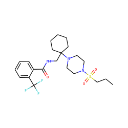 CCCS(=O)(=O)N1CCN(C2(CNC(=O)c3ccccc3C(F)(F)F)CCCCC2)CC1 ZINC000095585150