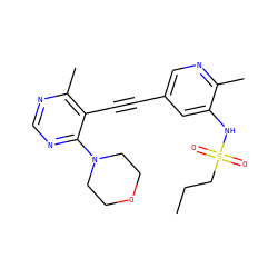 CCCS(=O)(=O)Nc1cc(C#Cc2c(C)ncnc2N2CCOCC2)cnc1C ZINC000143843263