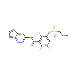 CCCS(=O)(=O)Nc1cc(F)c(F)c(C(=O)Nc2cnc3[nH]ccc3c2)c1F ZINC000072180451