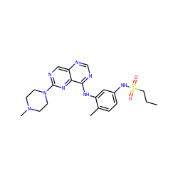 CCCS(=O)(=O)Nc1ccc(C)c(Nc2ncnc3cnc(N4CCN(C)CC4)nc23)c1 ZINC000166181599