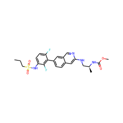 CCCS(=O)(=O)Nc1ccc(F)c(-c2ccc3cc(NC[C@H](C)NC(=O)OC)ncc3c2)c1F ZINC000210465695
