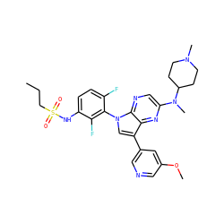 CCCS(=O)(=O)Nc1ccc(F)c(-n2cc(-c3cncc(OC)c3)c3nc(N(C)C4CCN(C)CC4)cnc32)c1F ZINC000169709988