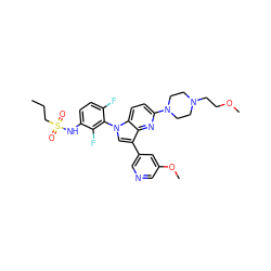 CCCS(=O)(=O)Nc1ccc(F)c(-n2cc(-c3cncc(OC)c3)c3nc(N4CCN(CCOC)CC4)ccc32)c1F ZINC000169709987