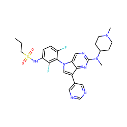 CCCS(=O)(=O)Nc1ccc(F)c(-n2cc(-c3cncnc3)c3nc(N(C)C4CCN(C)CC4)ncc32)c1F ZINC000169709995