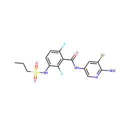 CCCS(=O)(=O)Nc1ccc(F)c(C(=O)Nc2cnc(N)c(Br)c2)c1F ZINC000073198117