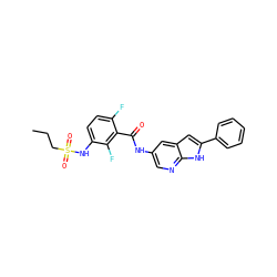 CCCS(=O)(=O)Nc1ccc(F)c(C(=O)Nc2cnc3[nH]c(-c4ccccc4)cc3c2)c1F ZINC000096935519
