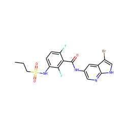 CCCS(=O)(=O)Nc1ccc(F)c(C(=O)Nc2cnc3[nH]cc(Br)c3c2)c1F ZINC000072179420