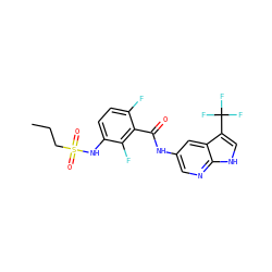 CCCS(=O)(=O)Nc1ccc(F)c(C(=O)Nc2cnc3[nH]cc(C(F)(F)F)c3c2)c1F ZINC000072141459