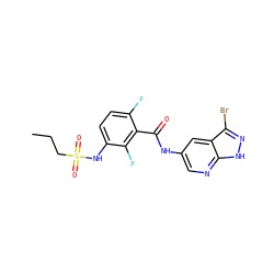 CCCS(=O)(=O)Nc1ccc(F)c(C(=O)Nc2cnc3[nH]nc(Br)c3c2)c1F ZINC000043208608