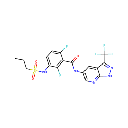 CCCS(=O)(=O)Nc1ccc(F)c(C(=O)Nc2cnc3[nH]nc(C(F)(F)F)c3c2)c1F ZINC000072180708