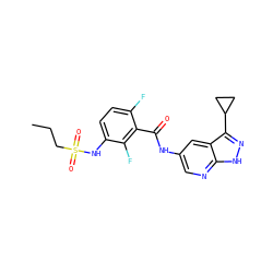 CCCS(=O)(=O)Nc1ccc(F)c(C(=O)Nc2cnc3[nH]nc(C4CC4)c3c2)c1F ZINC000073222154
