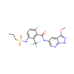 CCCS(=O)(=O)Nc1ccc(F)c(C(=O)Nc2cnc3[nH]nc(OC)c3c2)c1C(F)(F)F ZINC000072181507
