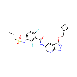 CCCS(=O)(=O)Nc1ccc(F)c(C(=O)Nc2cnc3[nH]nc(OCC4CCC4)c3c2)c1F ZINC000072180054