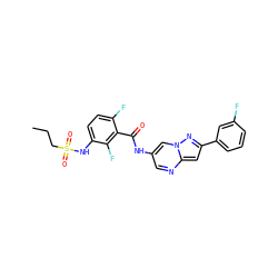 CCCS(=O)(=O)Nc1ccc(F)c(C(=O)Nc2cnc3cc(-c4cccc(F)c4)nn3c2)c1F ZINC000084653409