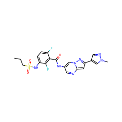CCCS(=O)(=O)Nc1ccc(F)c(C(=O)Nc2cnc3cc(-c4cnn(C)c4)nn3c2)c1F ZINC000084757217