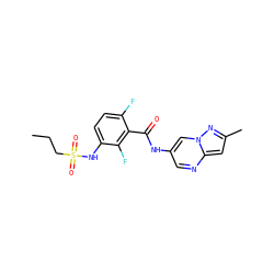 CCCS(=O)(=O)Nc1ccc(F)c(C(=O)Nc2cnc3cc(C)nn3c2)c1F ZINC000084653267