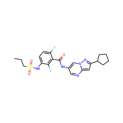 CCCS(=O)(=O)Nc1ccc(F)c(C(=O)Nc2cnc3cc(C4CCCC4)nn3c2)c1F ZINC000084652901
