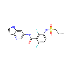 CCCS(=O)(=O)Nc1ccc(F)c(C(=O)Nc2cnc3cc[nH]c3c2)c1F ZINC000084672035