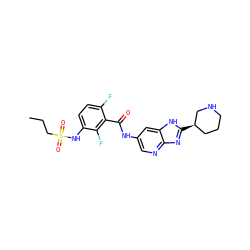 CCCS(=O)(=O)Nc1ccc(F)c(C(=O)Nc2cnc3nc([C@@H]4CCCNC4)[nH]c3c2)c1F ZINC000096937602