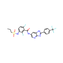 CCCS(=O)(=O)Nc1ccc(F)c(C(=O)Nc2cnc3nc(-c4ccc(C(F)(F)F)cc4)[nH]c3c2)c1F ZINC000096937583