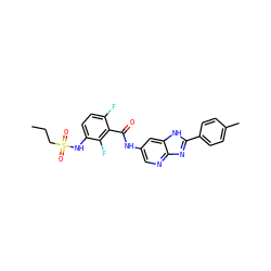 CCCS(=O)(=O)Nc1ccc(F)c(C(=O)Nc2cnc3nc(-c4ccc(C)cc4)[nH]c3c2)c1F ZINC000096937582