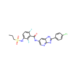 CCCS(=O)(=O)Nc1ccc(F)c(C(=O)Nc2cnc3nc(-c4ccc(Cl)cc4)[nH]c3c2)c1F ZINC000096937598