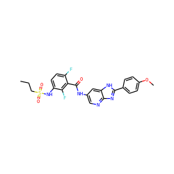 CCCS(=O)(=O)Nc1ccc(F)c(C(=O)Nc2cnc3nc(-c4ccc(OC)cc4)[nH]c3c2)c1F ZINC000096937581