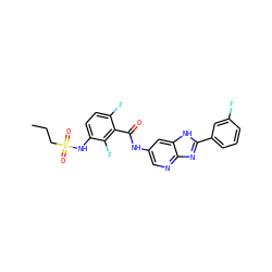 CCCS(=O)(=O)Nc1ccc(F)c(C(=O)Nc2cnc3nc(-c4cccc(F)c4)[nH]c3c2)c1F ZINC000096937595
