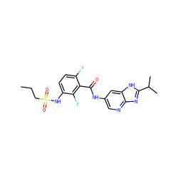 CCCS(=O)(=O)Nc1ccc(F)c(C(=O)Nc2cnc3nc(C(C)C)[nH]c3c2)c1F ZINC000096935523
