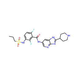 CCCS(=O)(=O)Nc1ccc(F)c(C(=O)Nc2cnc3nc(C4CCNCC4)[nH]c3c2)c1F ZINC000096937601