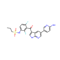 CCCS(=O)(=O)Nc1ccc(F)c(C(=O)c2c[nH]c3ncc(-c4ccc(N)nc4)cc23)c1F ZINC000113502894