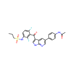 CCCS(=O)(=O)Nc1ccc(F)c(C(=O)c2c[nH]c3ncc(-c4ccc(NC(C)=O)cc4)cc23)c1F ZINC000113511430
