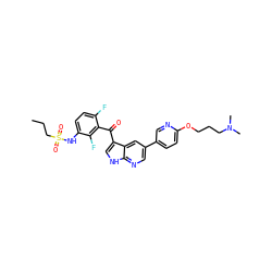 CCCS(=O)(=O)Nc1ccc(F)c(C(=O)c2c[nH]c3ncc(-c4ccc(OCCCN(C)C)nc4)cc23)c1F ZINC000113508772