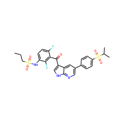 CCCS(=O)(=O)Nc1ccc(F)c(C(=O)c2c[nH]c3ncc(-c4ccc(S(=O)(=O)C(C)C)cc4)cc23)c1F ZINC000113506624