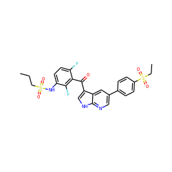 CCCS(=O)(=O)Nc1ccc(F)c(C(=O)c2c[nH]c3ncc(-c4ccc(S(=O)(=O)CC)cc4)cc23)c1F ZINC000142562995