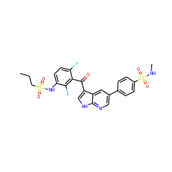 CCCS(=O)(=O)Nc1ccc(F)c(C(=O)c2c[nH]c3ncc(-c4ccc(S(=O)(=O)NC)cc4)cc23)c1F ZINC000113515975