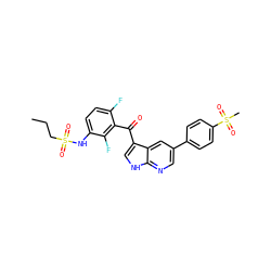 CCCS(=O)(=O)Nc1ccc(F)c(C(=O)c2c[nH]c3ncc(-c4ccc(S(C)(=O)=O)cc4)cc23)c1F ZINC000113511275